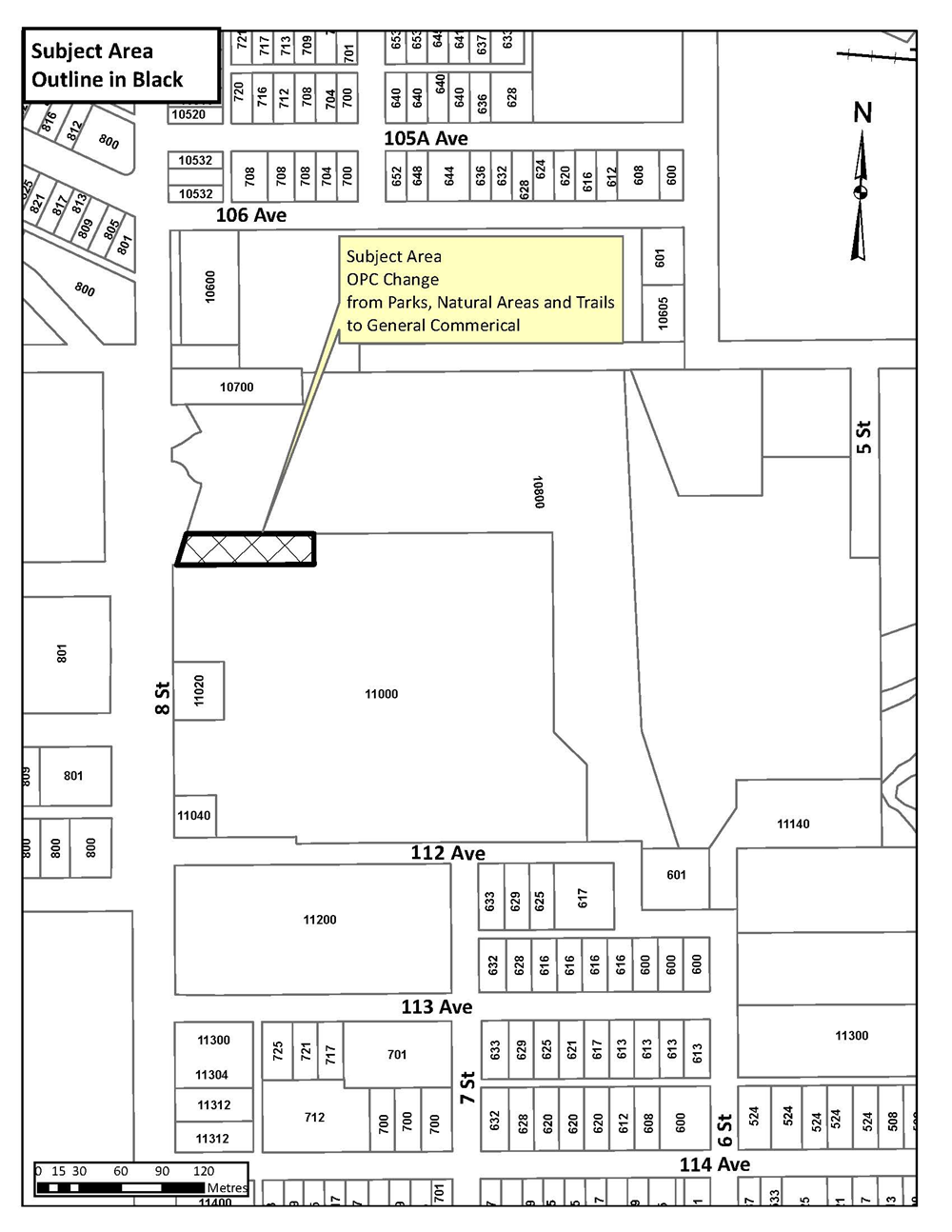 Map showing the area that will be affected by the zoning change