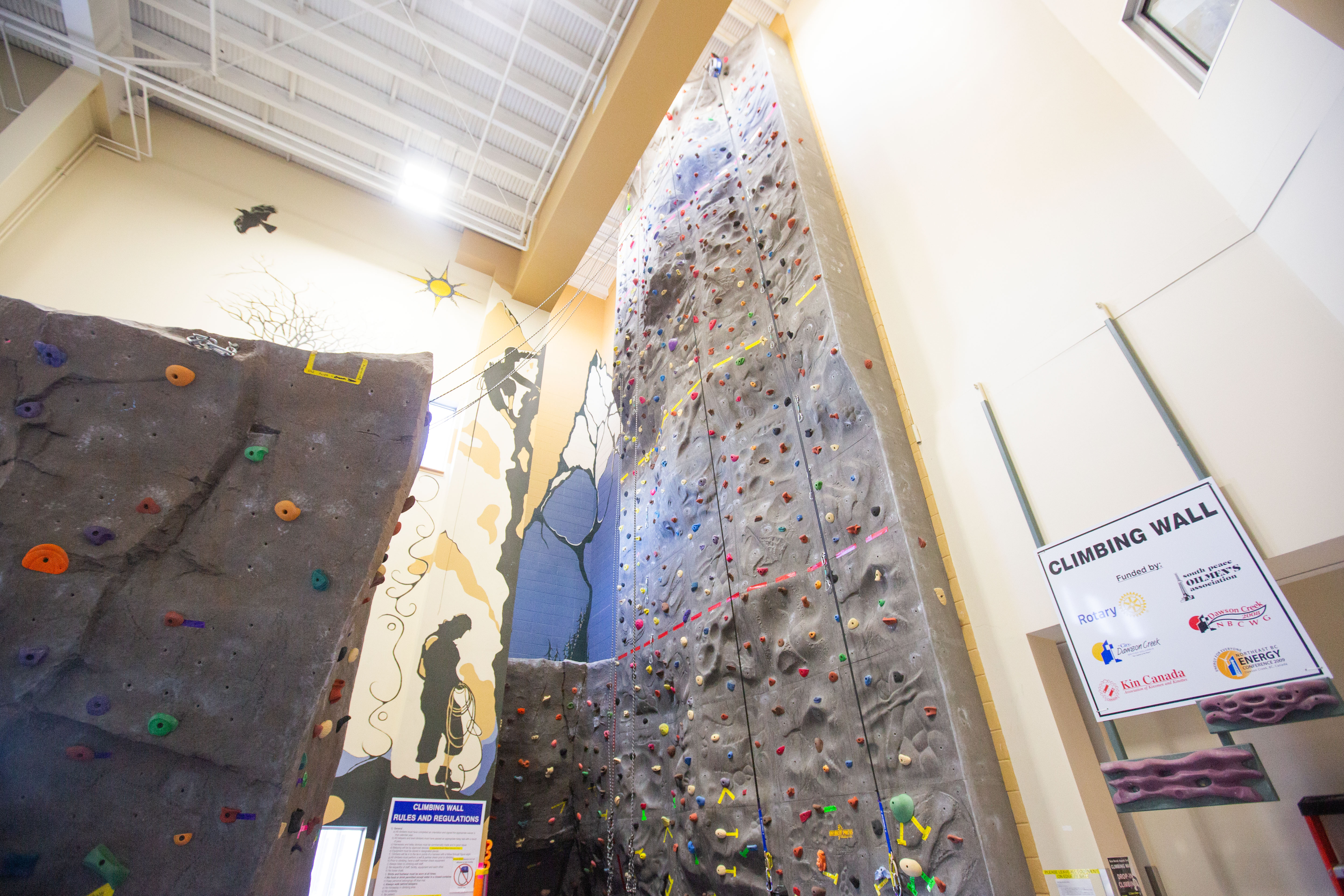 Photo of a very tall indoor climbing wall